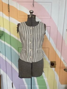 J.Crew Crewneck Vest Striped Linen Size 2 NWT Beige CI546 $118